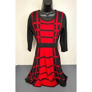 Danny & Nicole Women's A-Line Retro 90s Mini Sweater Dress Red Black Size Small